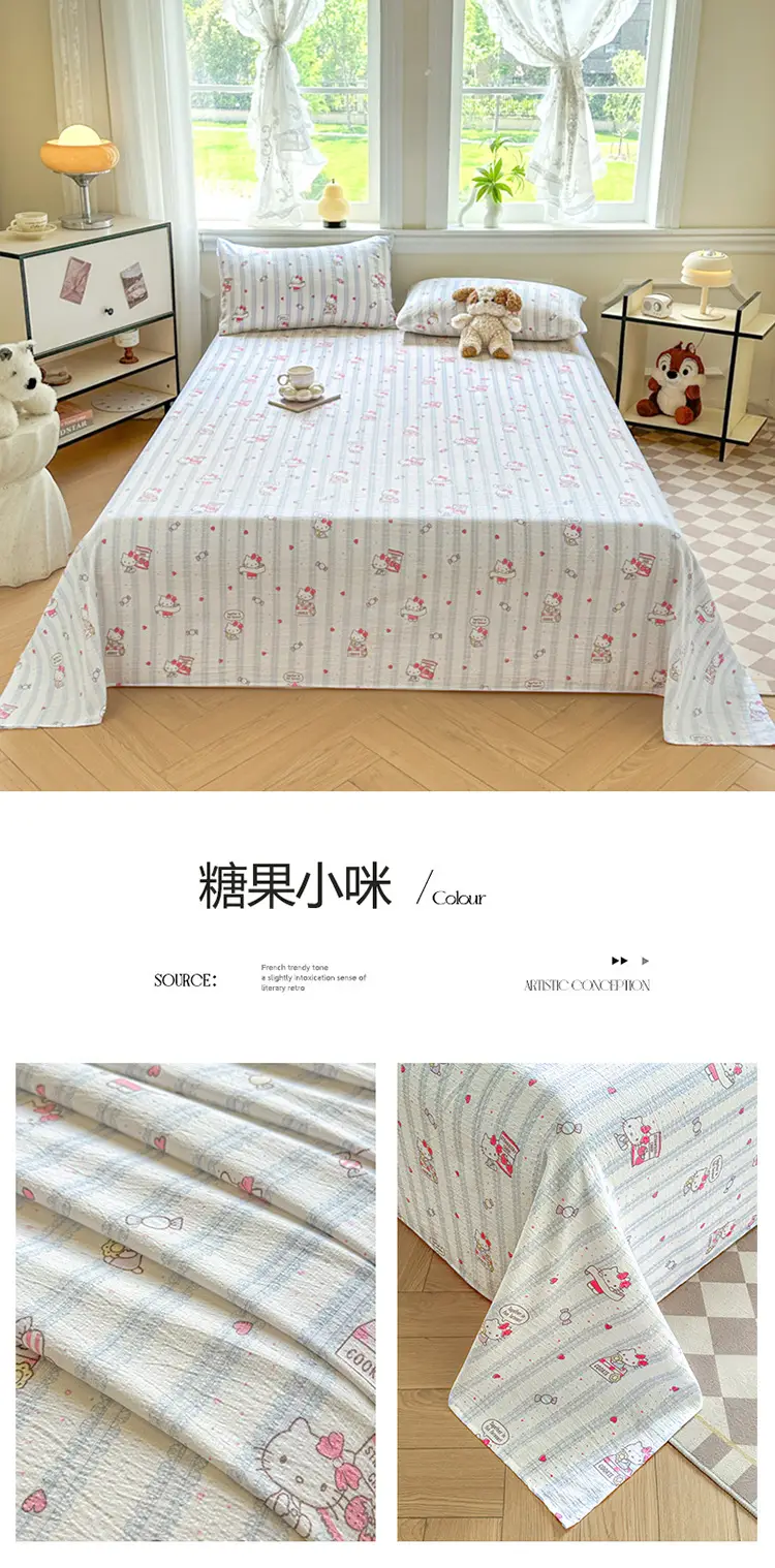 Class a Fresh Pure Cotton Bed Sheet Dormitory Solid Color Washed Cotton Double-Layer Gauze Thickened Sleeping Pad Single Pillowcase — feature 23