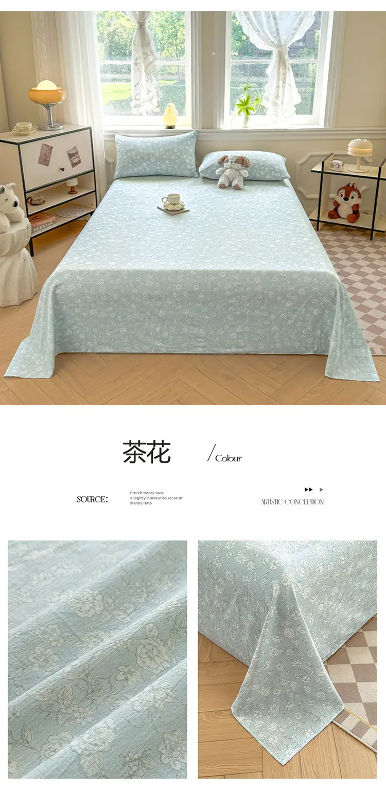 Class a Fresh Pure Cotton Bed Sheet Dormitory Solid Color Washed Cotton Double-Layer Gauze Thickened Sleeping Pad Single Pillowcase — feature 25