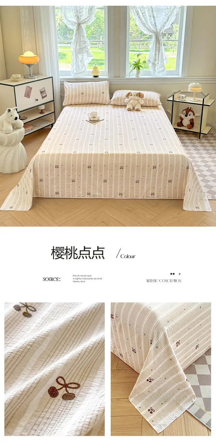 Class a Fresh Pure Cotton Bed Sheet Dormitory Solid Color Washed Cotton Double-Layer Gauze Thickened Sleeping Pad Single Pillowcase — feature 27