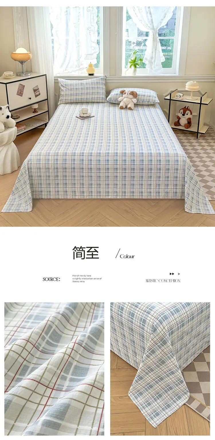 Class a Fresh Pure Cotton Bed Sheet Dormitory Solid Color Washed Cotton Double-Layer Gauze Thickened Sleeping Pad Single Pillowcase — feature 34