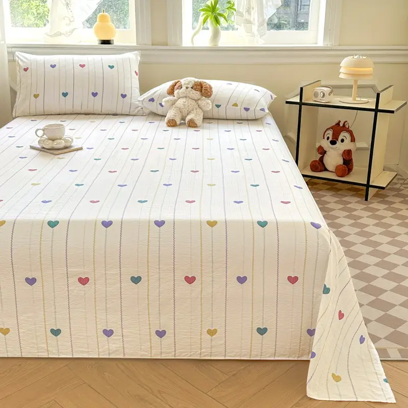 Class a Fresh Pure Cotton Bed Sheet Dormitory Solid Color Washed Cotton Double-Layer Gauze Thickened Sleeping Pad Single Pillowcase