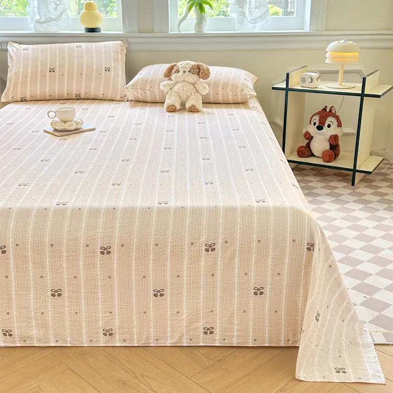 Class a Fresh Pure Cotton Bed Sheet Dormitory Solid Color Washed Cotton Double-Layer Gauze Thickened Sleeping Pad Single Pillowcase