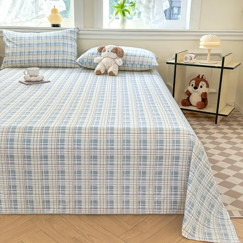 Class a Fresh Pure Cotton Bed Sheet Dormitory Solid Color Washed Cotton Double-Layer Gauze Thickened Sleeping Pad Single Pillowcase
