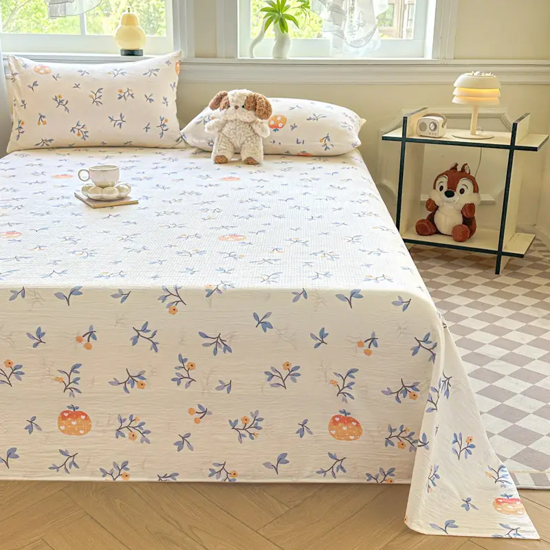 Class a Fresh Pure Cotton Bed Sheet Dormitory Solid Color Washed Cotton Double-Layer Gauze Thickened Sleeping Pad Single Pillowcase