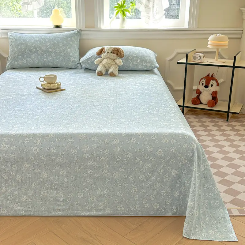 Class a Fresh Pure Cotton Bed Sheet Dormitory Solid Color Washed Cotton Double-Layer Gauze Thickened Sleeping Pad Single Pillowcase