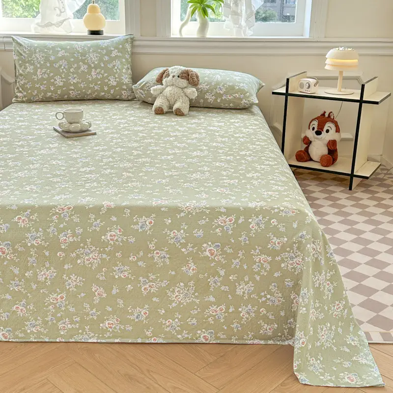 Class a Fresh Pure Cotton Bed Sheet Dormitory Solid Color Washed Cotton Double-Layer Gauze Thickened Sleeping Pad Single Pillowcase