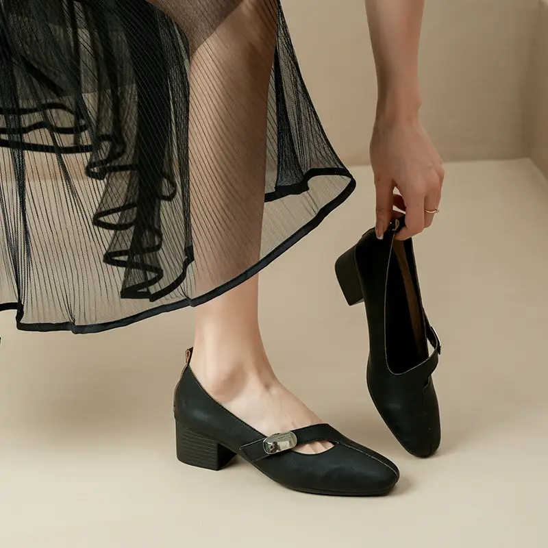 2025 Spring New Retro Fashion Shallow Mouth Elegant Fashionable Square Heeled Fashion Single-layer Shoes Square Toe Mary Jane Shoes for Women - Image 15