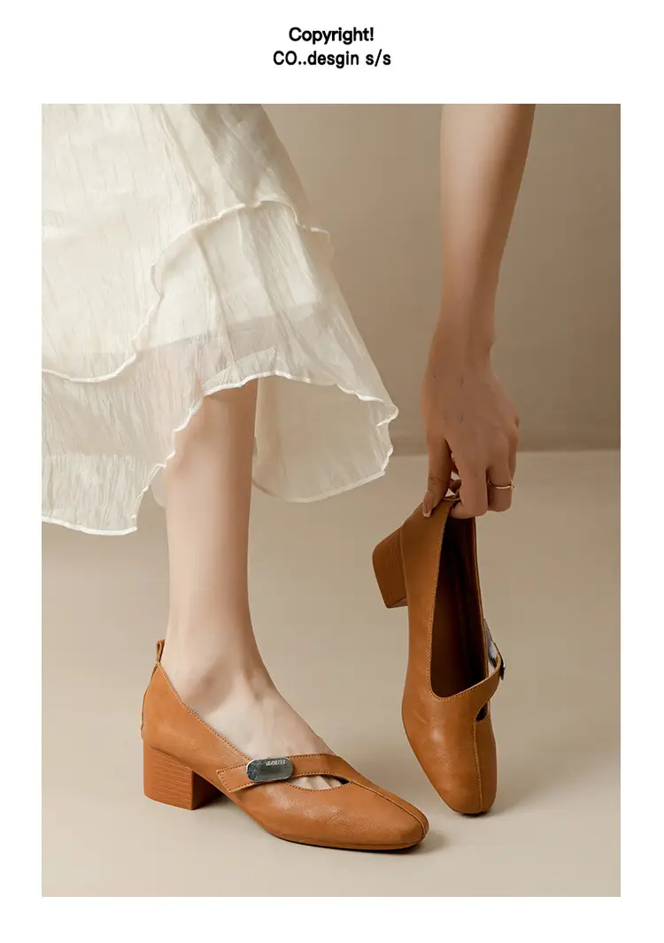 2025 Spring New Retro Fashion Shallow Mouth Elegant Fashionable Square Heeled Fashion Single-layer Shoes Square Toe Mary Jane Shoes for Women — feature 38