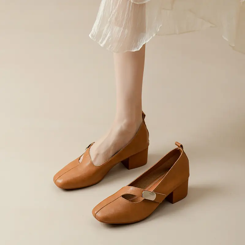 2025 Spring New Retro Fashion Shallow Mouth Elegant Fashionable Square Heeled Fashion Single-layer Shoes Square Toe Mary Jane Shoes for Women - Image 3