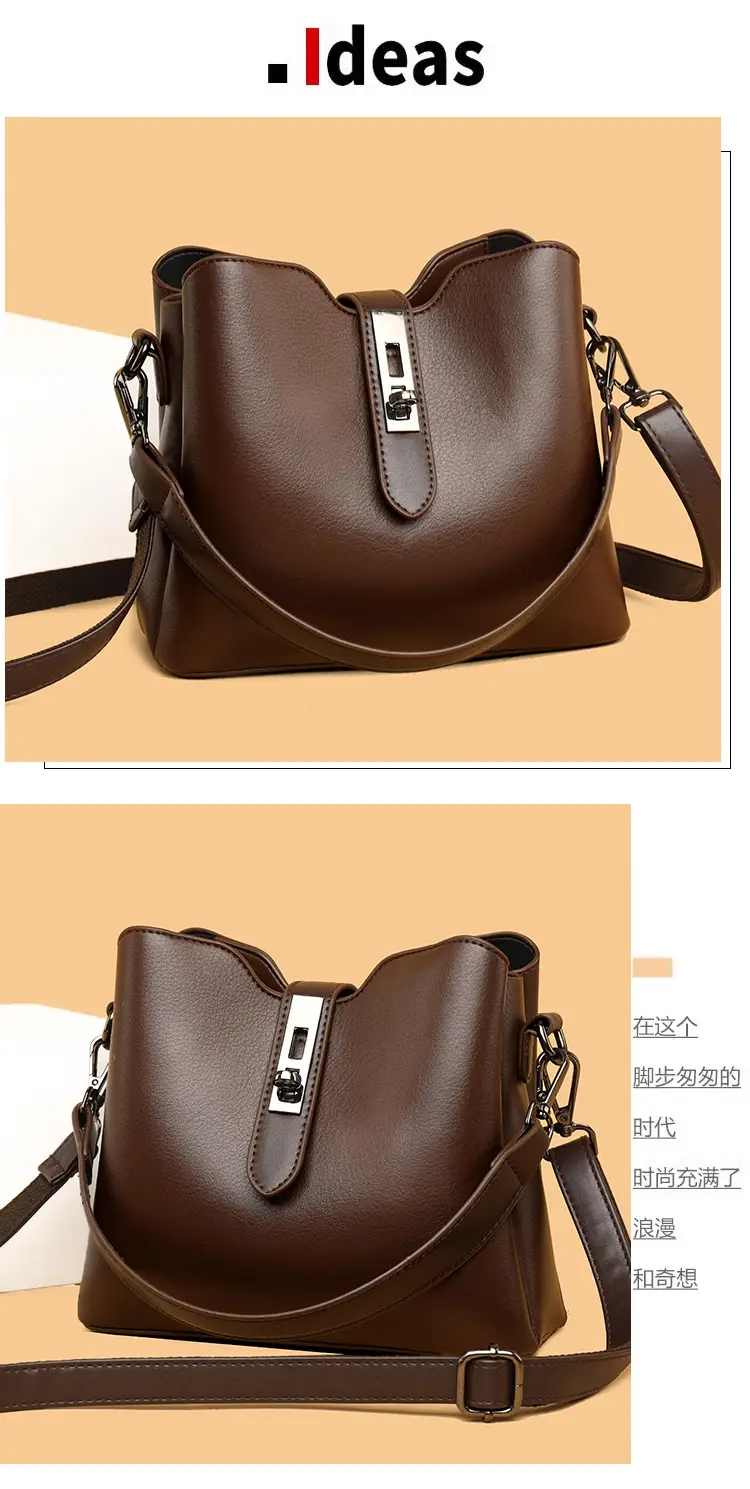 Women's Black Leather Bucket Bag with Satchel Strap — feature 11