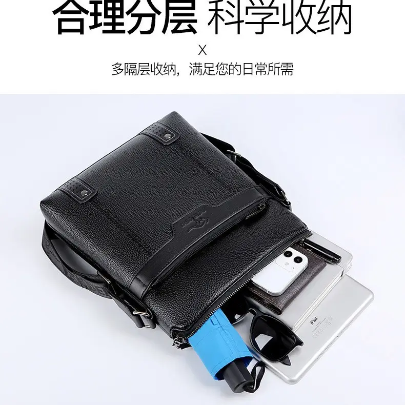Men's Waterproof Leather Crossbody Bag Black - Image 4