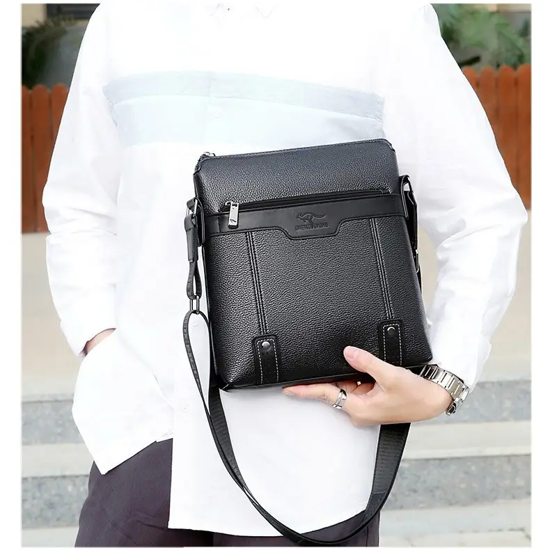 Men's Waterproof Leather Crossbody Bag Black - Image 5