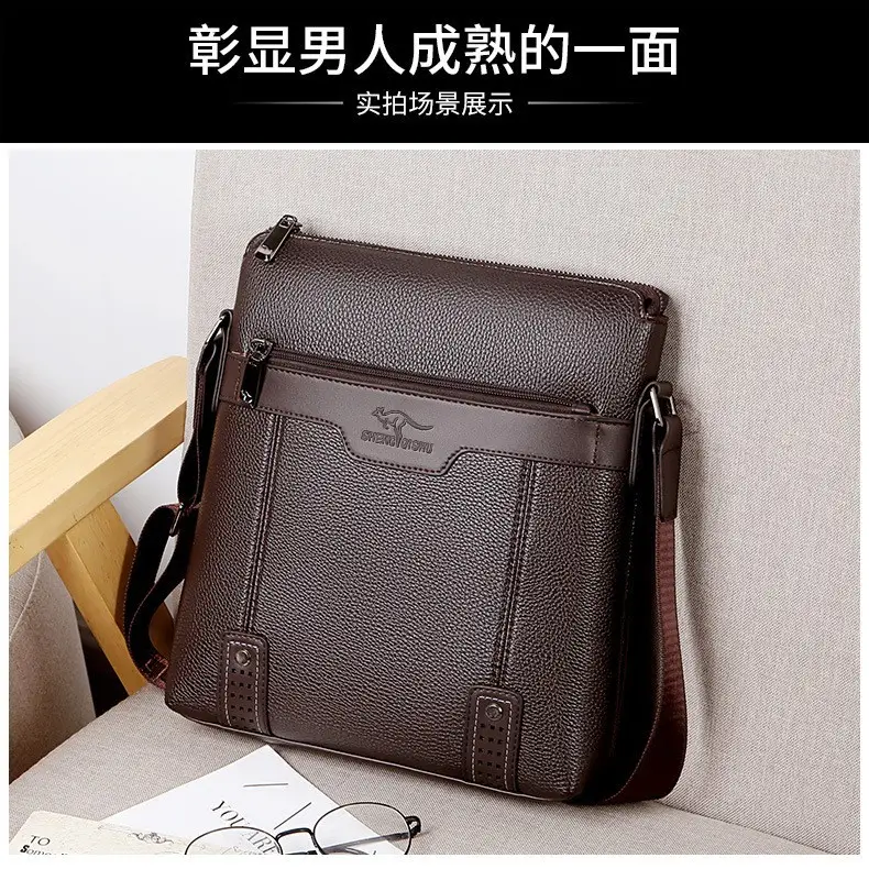 Men's Waterproof Leather Crossbody Bag Black - Image 6