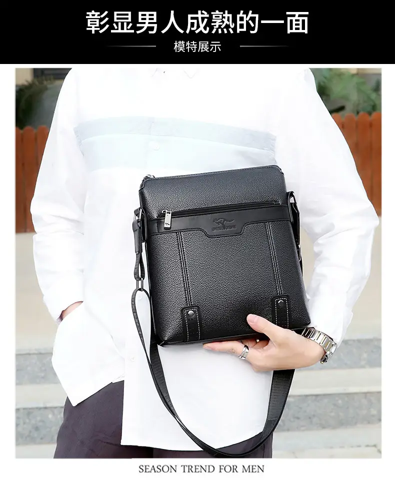 Men's Waterproof Leather Crossbody Bag Black — feature 12