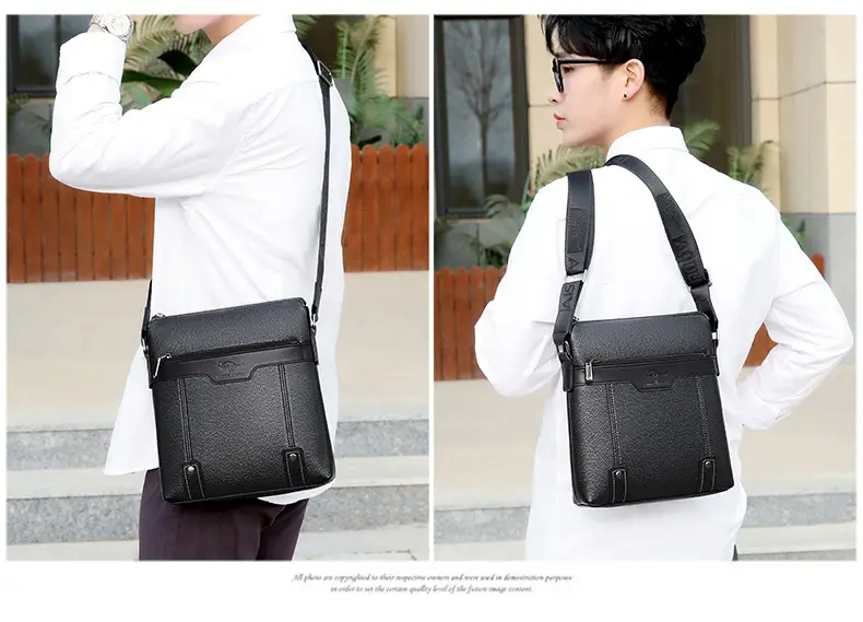 Men's Waterproof Leather Crossbody Bag Black — feature 13