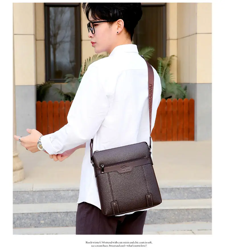 Men's Waterproof Leather Crossbody Bag Black — feature 14