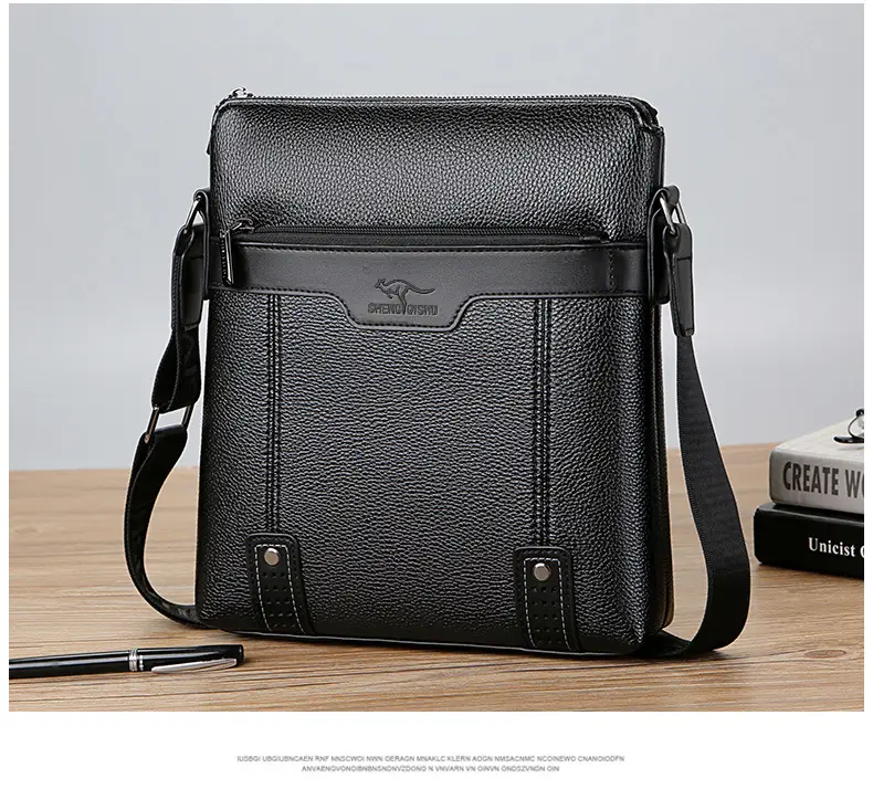 Men's Waterproof Leather Crossbody Bag Black — feature 18