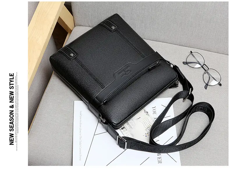 Men's Waterproof Leather Crossbody Bag Black — feature 19