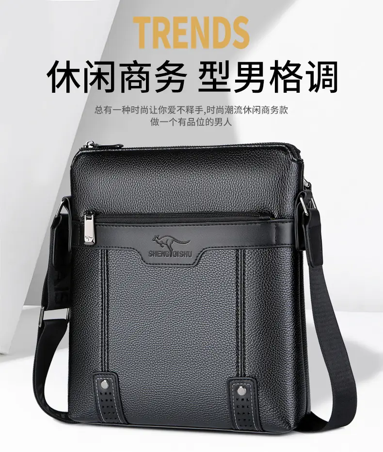 Men's Waterproof Leather Crossbody Bag Black — feature 2