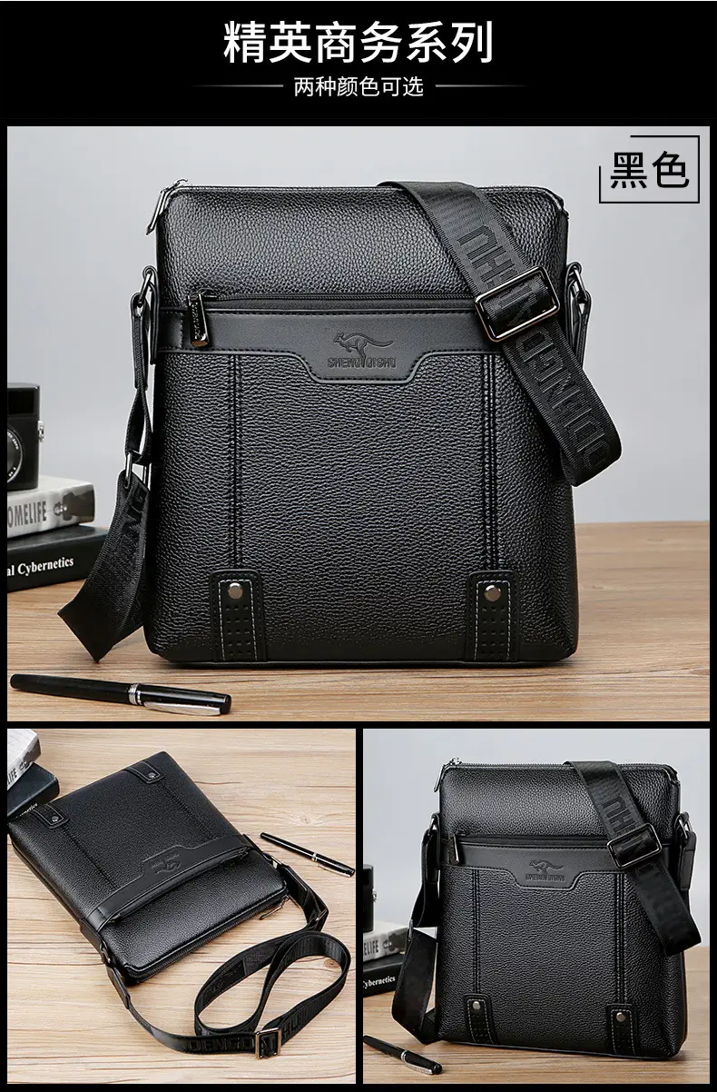 Men's Waterproof Leather Crossbody Bag Black — feature 20