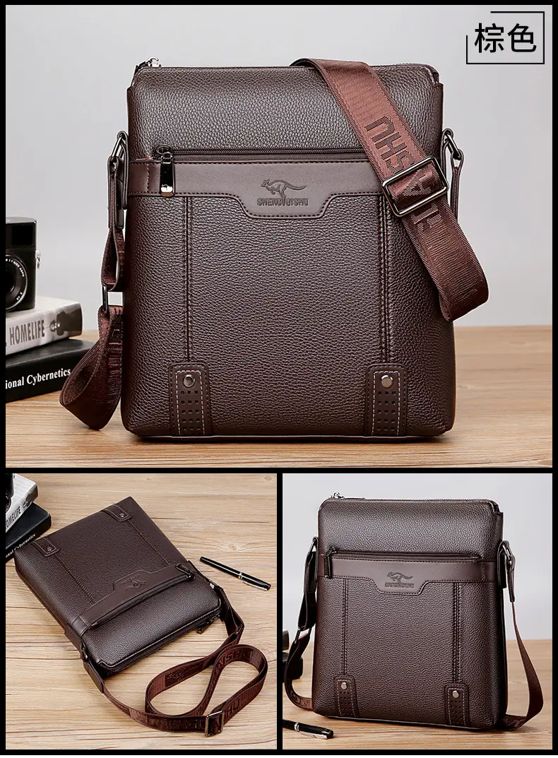 Men's Waterproof Leather Crossbody Bag Black — feature 21
