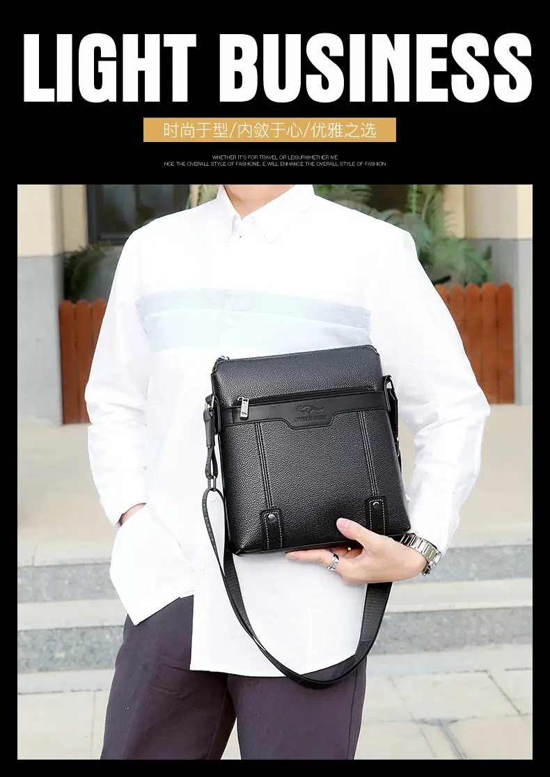 Men's Waterproof Leather Crossbody Bag Black — feature 3