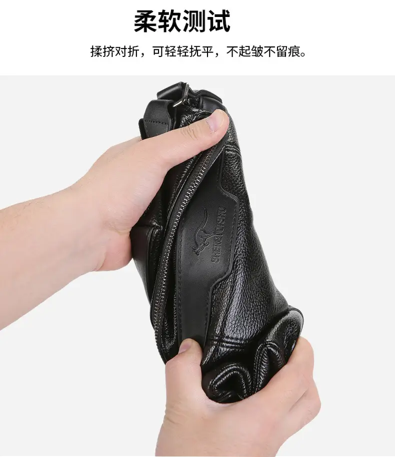Men's Waterproof Leather Crossbody Bag Black — feature 6