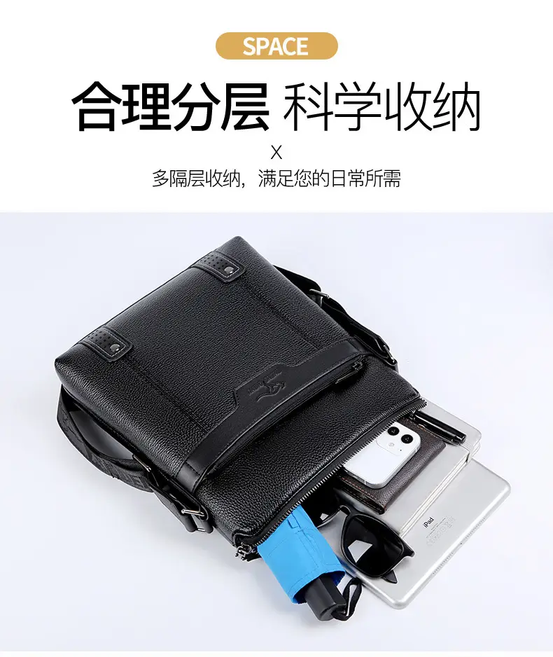 Men's Waterproof Leather Crossbody Bag Black — feature 7