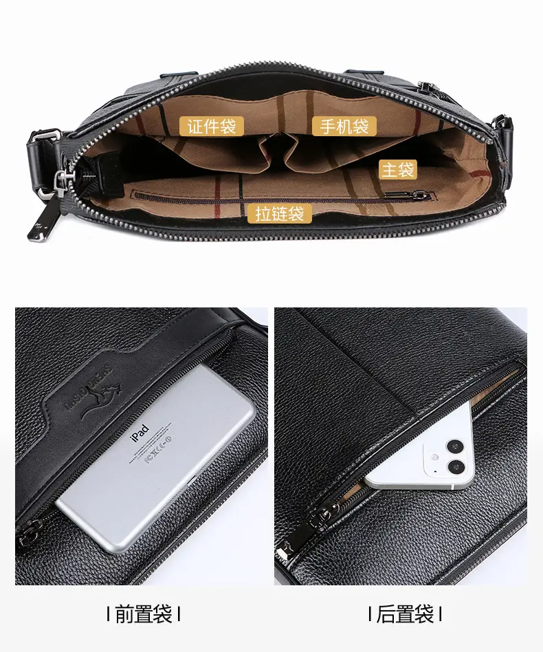 Men's Waterproof Leather Crossbody Bag Black — feature 8