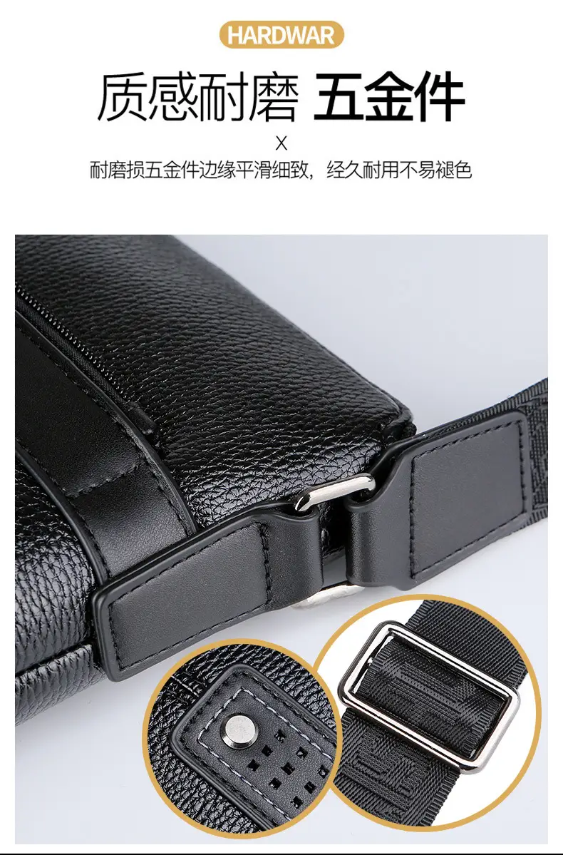 Men's Waterproof Leather Crossbody Bag Black — feature 9