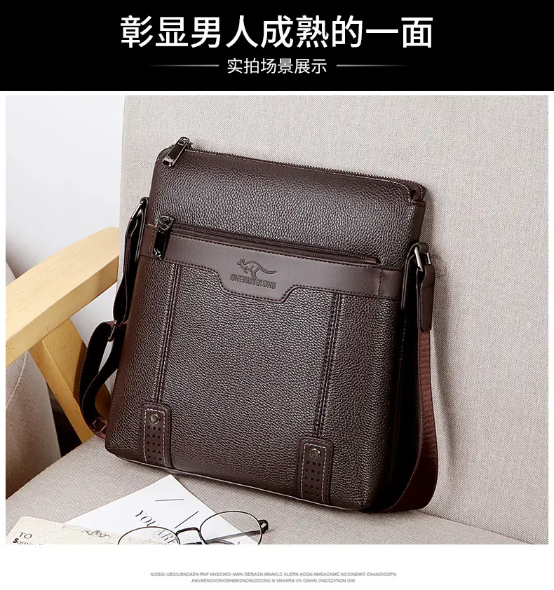 Men's Waterproof Leather Crossbody Bag Black - Image 2