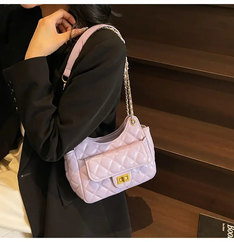 Women's Korean-style Quilted Shoulder Bag Beige — feature 21