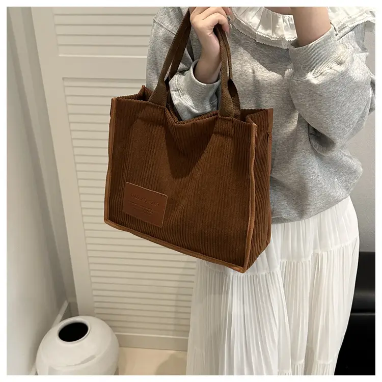 Brown Corduroy Large Tote Bag 2025 — feature 15