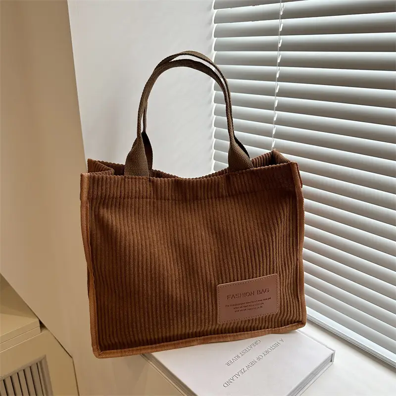 Brown Corduroy Large Tote Bag 2025 - Image 4