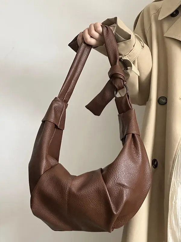 Brown Pleated Shoulder Crossbody Bag for Women - Image 3