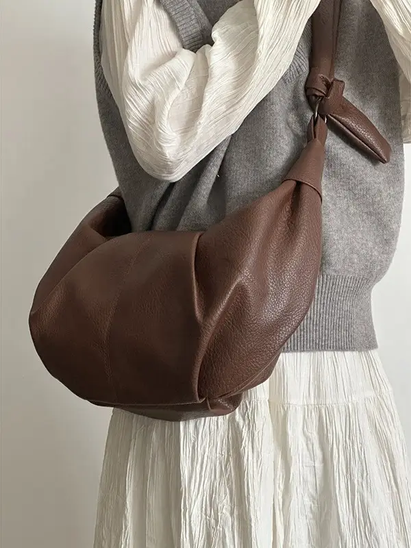 Brown Pleated Shoulder Crossbody Bag for Women - Image 5