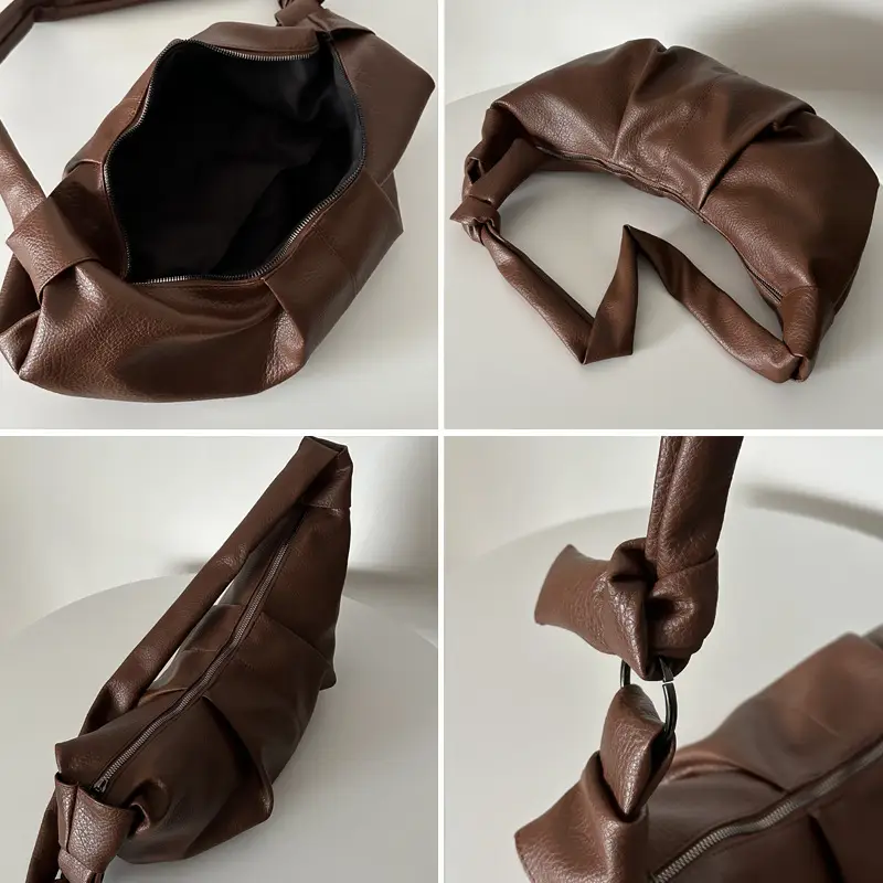 Brown Pleated Shoulder Crossbody Bag for Women — feature 3