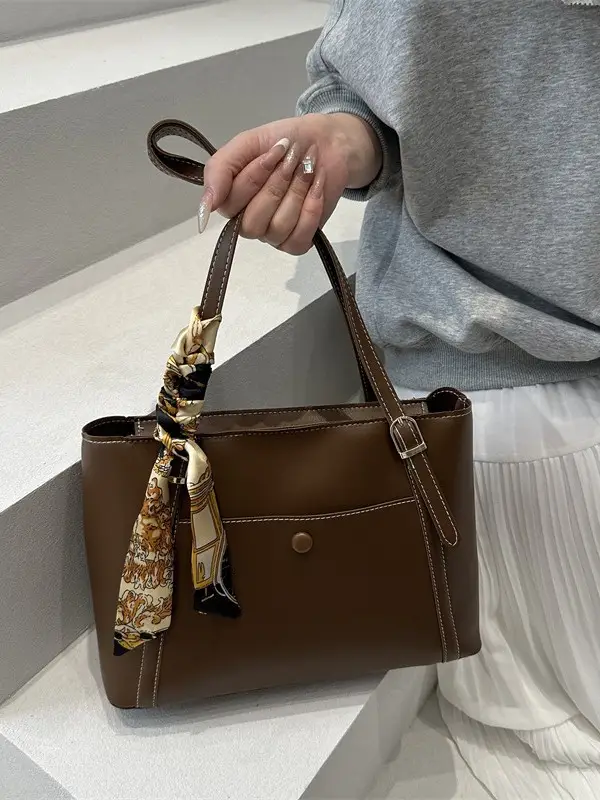 Brown Leather Crossbody Bag with Gold Chain for Women - Image 6