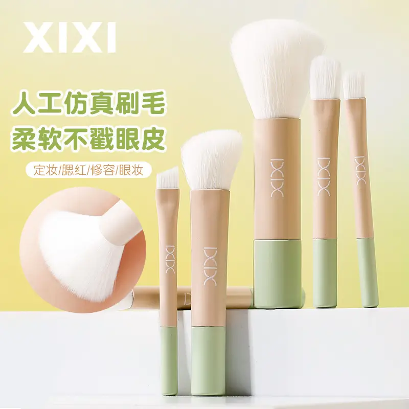 Xixi 6-Piece Makeup Brush Set Fresh Green Travel Mini Blush - Image 5