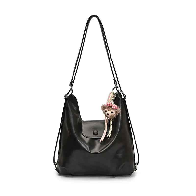 Women's Beige Leather Shoulder Bag with Unicorn Tassel - Image 8