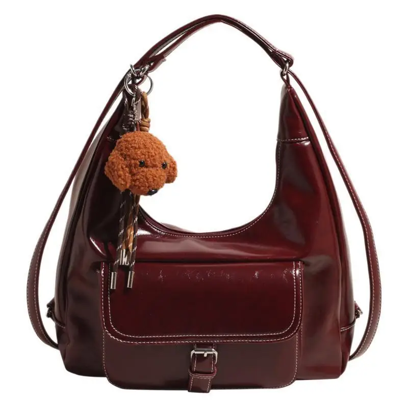 Red Waxed Leather Shoulder Bag for Women - Image 11