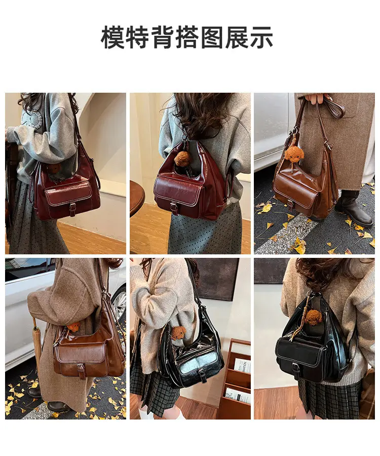 Red Waxed Leather Shoulder Bag for Women — feature 10