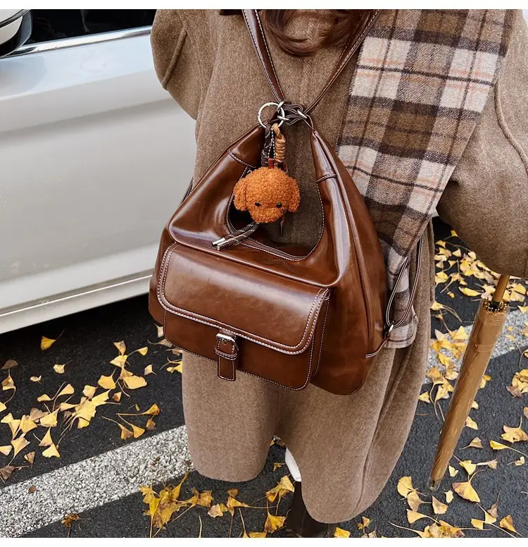 Red Waxed Leather Shoulder Bag for Women — feature 22