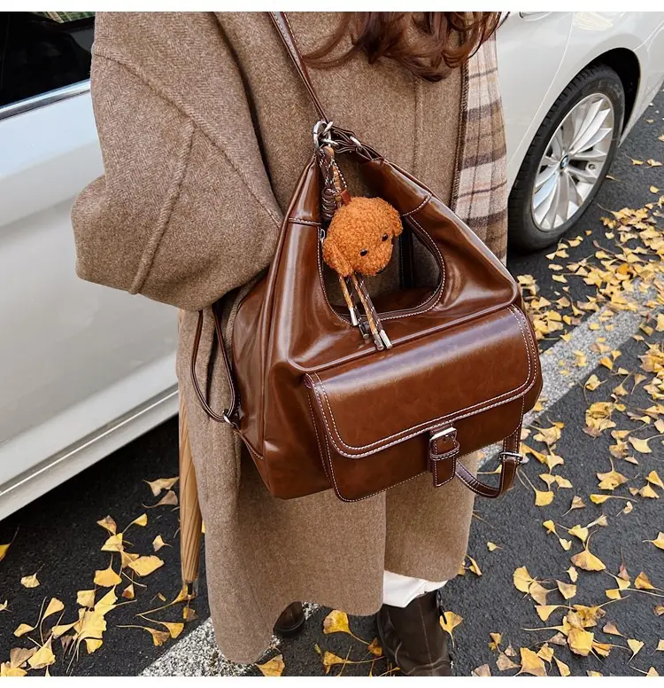 Red Waxed Leather Shoulder Bag for Women — feature 24