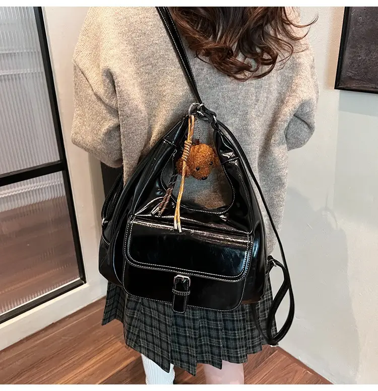 Red Waxed Leather Shoulder Bag for Women — feature 34
