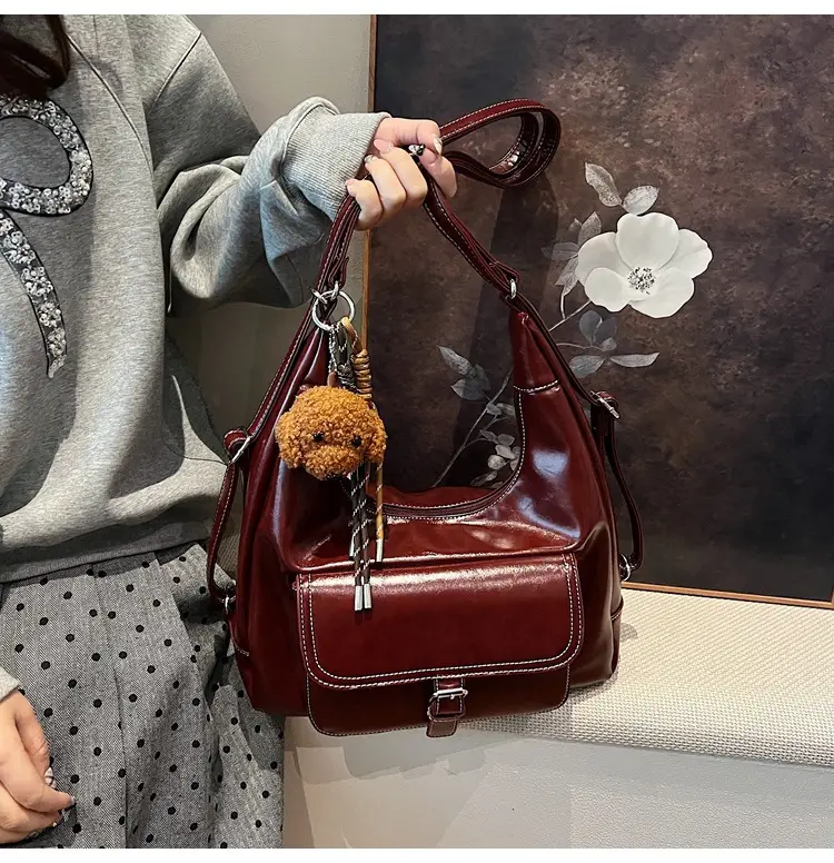 Red Waxed Leather Shoulder Bag for Women — feature 35
