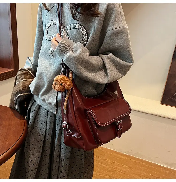 Red Waxed Leather Shoulder Bag for Women — feature 42