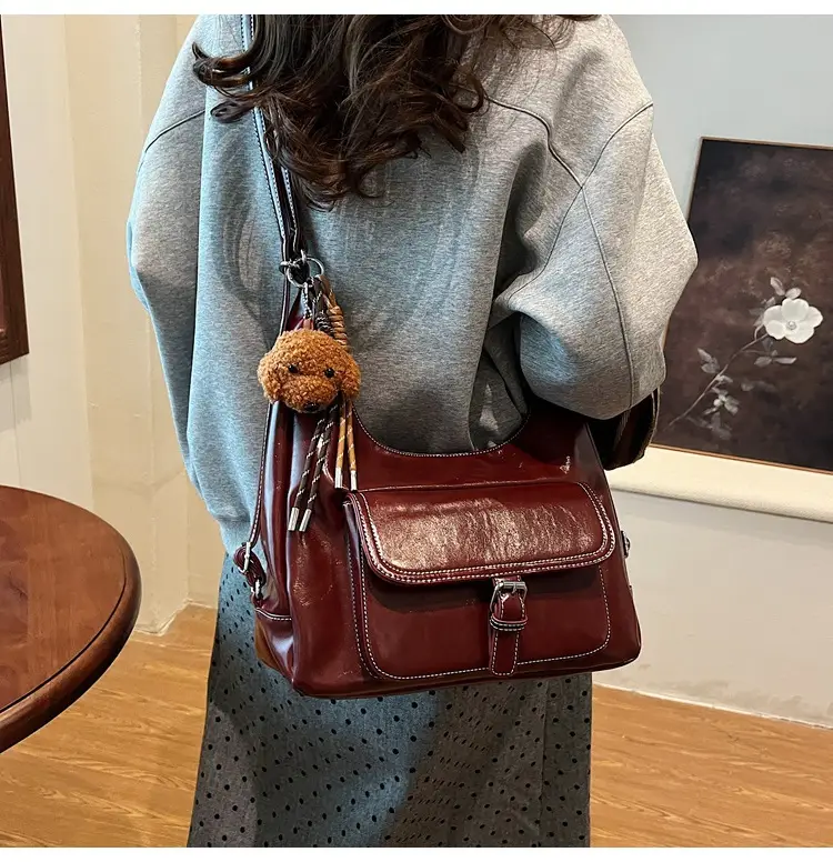 Red Waxed Leather Shoulder Bag for Women — feature 43