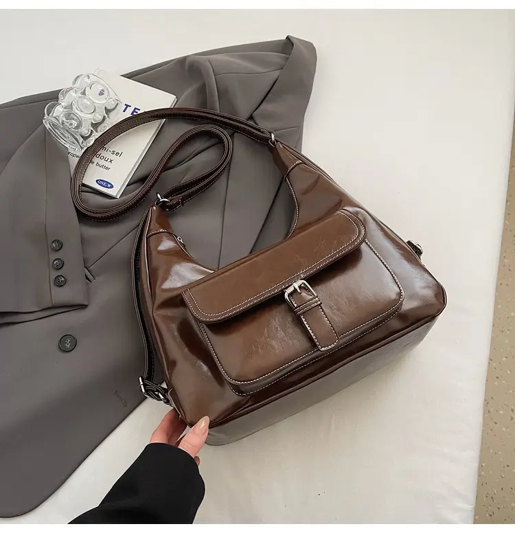 Red Waxed Leather Shoulder Bag for Women — feature 48