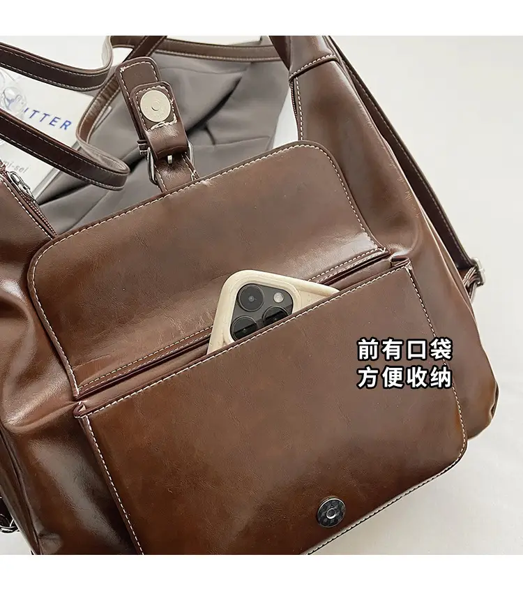Red Waxed Leather Shoulder Bag for Women — feature 5